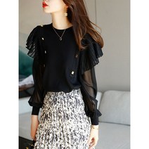 패션고리 여성 주름 레이스 블라우스1016
