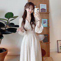 빈티지 쉬폰 원피스 롱 가을 허리 플라워 원피스