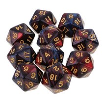 보드 게임 주사위 10pcs 다면체 20면 주사위 d20 오지 rpg 주사위 보드 게임 소품 탁상 게임 용품 이중 색상, 빨강 파랑
