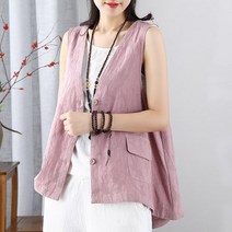 여성 버튼 린넨 조끼 베스트 캐주얼 빅사이즈 여름 민소맨 코트