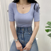스퀘어넥 5부 티셔츠