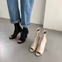 유니모노 토오픈 스판 앵클 부츠 힐
