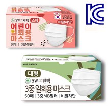 [전자재 모두 국산제조]SW크린텍 KC인증 3중MB필터 덴탈마스크 (소형 대형) 50매 어린이 유아 덴탈 마스크, SW크린텍(대형)
