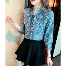 상의 여름 빈티지 플라워 블라우스 여성 루즈핏 캐주얼 날씬해 보이는 레이스 셔츠