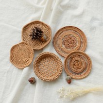 라탄 티코스터 내츄럴 원형 물결 컵받침 홈카페 인테리어 소품 홀더, 짜임코스터