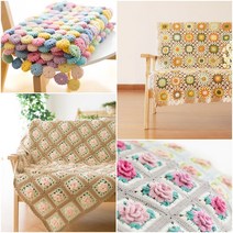 마켓헬렌 코바늘 손뜨개 뜨개질 DIY 패키지 키트 마카롱 플라워 크로쉐 블랭킷 담요 소파커버 테이블보, 데이지꽃