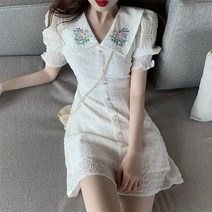 퍼프소매원피스 여성 여름 2022 년 셀럽 산들바람 스윗 카라넥 벌룬소매 작은 키 짧은 4068851194