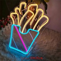 강아지 고양이 드라이룸 대형견 WooBong 감자 튀김 핫도그 햄버거 모양의 네온 사인 음식 라이트 홈 램프, 02 French Fries