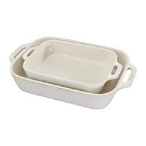 STAUB 세라믹 직사각형 베이킹 접시 세트 라자냐 팬 케이크 트레이 플레이팅, 러스틱 아이보리