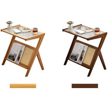 원목 인테리어 소파테이블 강화유리 라탄 티테이블, 다크브라운