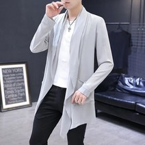 남자 트렌치코트 코디 롱코트 남성 의류 남성 초박형 윈드 브레이커 중간 길이 여름 태양 보호 의류 코트 트렌드 한국어 버전 잘 생긴 망토 91