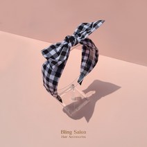[블링살롱made/국내제작] 상큼 과즙 체크패턴 리본 와이어헤어밴드 볼륨 넓은 반다나머리띠 3color