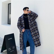 벨트추가 남성 코트 연예인 재킷 체크 패턴 봄 보세 유니크한 가을 핸드메이드 남친룩 패션 코디 HA129010