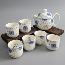 건강-드림_청화백자 투각 태양화 다관+잔6 다기세트 경덕진 중국 찻잔 도자기찻 선물용 찻세 셋트 다도_rjsrkdemf, 옵션선택사항없습니다, 건강드-림-상품*, 건강드-림-상품*