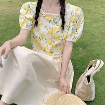 퐁순싸롱 아일렛 펀칭 벌룬 퍼프 꽃 면 자켓 숏 블라우스 YJ
