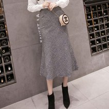 떳다그녀 레사 체크 머메이드 롱 스커트