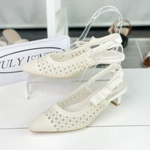 헨리메인 아일랜드 레이스 리본 슬링백 펌프스 샌들 6cm 66H22MDMWS130