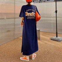 여성치마 플레어원피스 롱원피스 여자 영문 프린팅 밑단 트임 데일리 여름 롱 (제스트)_973EA