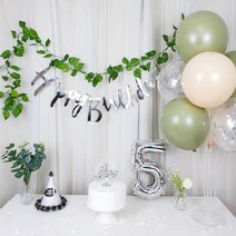 파티온 조화 넝쿨 심플 생일 파티 6종 세트, 가랜드(골드)+숫자1(골드)