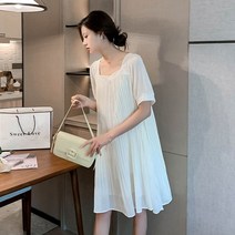 kirahosi 키라호시 임산부 여름 핑크 쉬폰 드레스 중간 길이 대형 느슨한 사각형 칼라 탑 우아한 요정 주름 치마 M1HA4K