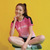 요넥스 배드민턴 남성 여성 반팔 티셔츠 반바지 세트 030, 여자 탑+검은 색 바지_M