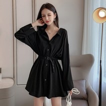 셔츠원피스 2020년 뉴패셔너블 뉴타입 이른가을타입 여성복 긴팔소매 개성있는디자인 남방 프랑스타입 블랙 원피스스커트
