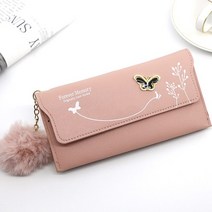 나비 디자이너 여성 긴 지갑 pu 가죽 돈 가방 솔리드 울 볼 보우 클러치 가방 대용량 카드 가방 동전 지갑, 1