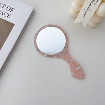 휴대용손거울 한국 대모갑 여성용 기하학 거울 휴대용 메이크업 손잡이가 있는 작은 원형 핸드 헬드, SKU-5