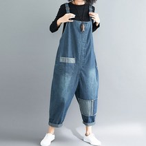 장바9니 오버핏 여성멜빵바지 데님점프수트 패치 오버롤