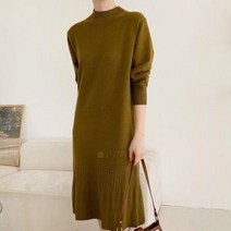 셀러허브(잡화) 여자 하객룩 모크넥 플레인 플리츠 롱원피스