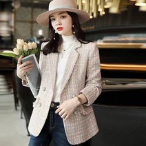 핑크 잔향 코트 여 봄가을 트위드 정장 체크 잔키 캐주얼 정장 nvxifu