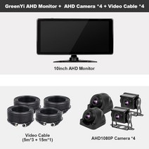 후방카메라 무선 룸미러 백미러 후방 차량 카메라 그린이 10quot ahd 4ch 모니터 녹음 dvr 1080p 자동차 후면보기 트럭 ips 터치 스크린 지원 fm, 모니터 추가 카메라 4개, 없음