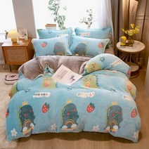 DFMEI 겨울 융털 4종 세트 코랄 융털 이불 커버 융털 침대 3종 세트 융털 침대 시트, DFMEI 아기공룡, 1.5m 침대 삿갓 4종세트 이불커버 2.0*2.3m