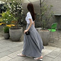 체크 롱스커트 고방 맥시 스커트 봄 여름 가을 여성