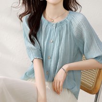 시어서커 벌룬 소매 셔츠 여름 통근 기질 코디 블라우스