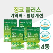혈액순환 혈행 기억력 개선도움 영양제 징코 은행잎 추출물 플라보놀배당체 효능 비타민 B1 B2 B6 아연 함유 개별포장 건강기능식품 식약처허가 징코 플러스 캡슐 손 발, 넷 Ea