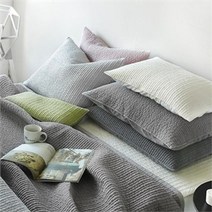 쁘리엘르 마일드 피그먼트 아사 누비 베개커버 50x70, 그린/웜그레이