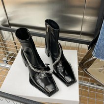 사각코 워커부츠 여성 오리지널제작 보이핏 볼륨 디자인감각 체인 부츠부티 리얼가죽 스판 삭스 4976631157