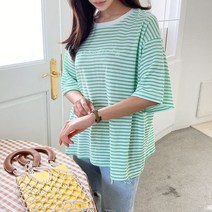 코지 스프라이트 줄지 단가라 라운드넥 루즈핏 반팔티