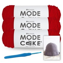 [니뜨] 모드케이크(100g) 뜨개실x3볼+메릴버킷햇도안+모사용코바늘 7/0호(4.0mm), 09_레드