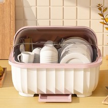 월드유한 뚜껑 있는 물빠짐 거치식 식기건조대 그릇건조대 컴팩트 그릇 정리대 수저통 포함, 식기건조대-핑크