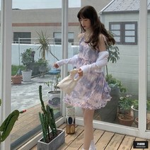 가바바 여성 나시 원피스 살랑살랑 프릴 나염 쉬폰 나시 미니원피스 G51955