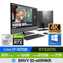 [외장하드+한컴 증정!] HP ENVY 일체형PC 32-a1094KR 고사양 고성능 전문가용 영상편집 게이밍 윈도우10 32인치 올인원PC (코어i7-10700/RTX2070), 블랙, 코어i7, 2560GB, 16GB, 윈도우 홈