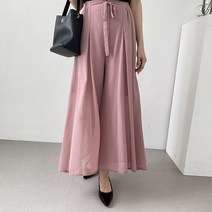 [04/04] 리본 끈 뒷밴딩 쉬폰 와이드 팬츠 여성 봄 가을