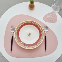 TAD 방수 가죽 식탁 테이블 매트 4P, 연핑크_식탁매트+컵받침 (4P)