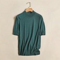 봄과 가을 새로운 세미 높은 목 스웨터 느슨한 얇은 뽕나무 실크 3 점 슬리브 여성 패션, 04 Blackish green_03 XXL