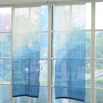 [모모제작소]천연 쪽염색 산수화 삼베 가리개커튼 56x170