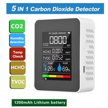 가스 누출 누설 측정기 감지기 휴대용 6 in 1 pm2.5 pm10 hcho tvoc co co2 다기능 대기 질 co 이산화탄소 포름 알데히드 모니터 lcd 대형 스크린, 5 in 1 흰색