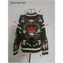 빈티지 간절기 니트 활주로 럭셔리 뜨개질 풀오버 꽃 왕관 자수 캐주얼 블루 블랙