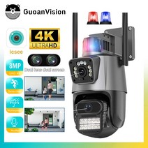 야생동물CCTV 농막 듀얼 렌즈 자동 추적 방수 보안 비디오 감시 경찰 조명 경보 야외 와이파이 PTZ 8MP 4K IP 스크린, 3.4MP NO SD Card - AU 플러그